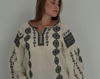 Vyshyvanka Blouse for Women, Beige Homespun Ukrainian Shirt, Limited Edition Gift Idea