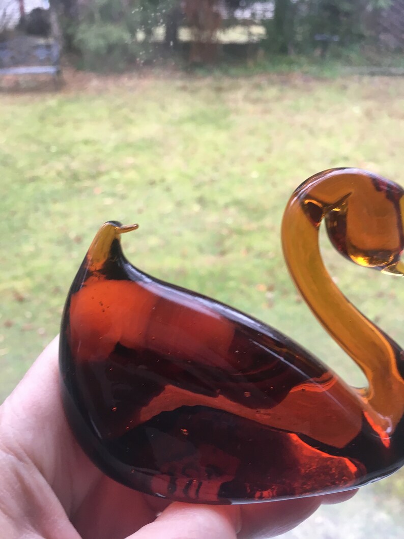 Hand blown glass swan vintage Etsy
