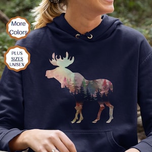 Moose Hoodie, Moose Shirt, Moose Gift, Wildlife Sweatshirt, Moose Sweater, Watercolor, crewneck sweatshirt, nature lover gift