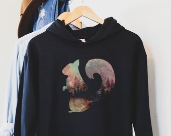 Squirrel Shirt Wildlife Sweatshirt Outdoors Hiking Gifts Nature Lover Boho Gift Animal Sweater Military Green Hoodie for woman