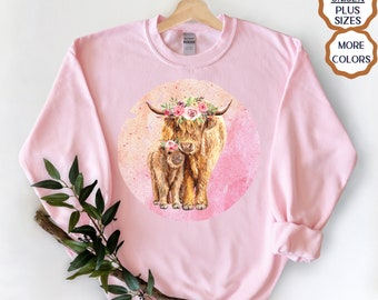 Shaggy highland cow sweater mommy and me shirt cow lover shirt