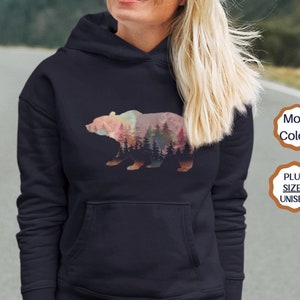 Bär Sweatshirt, Camp Shirt, Wildlife Camping, Frau Berg Sweatshirt Cabin Nature Hoodie Geschenk für Natur Liebhaber