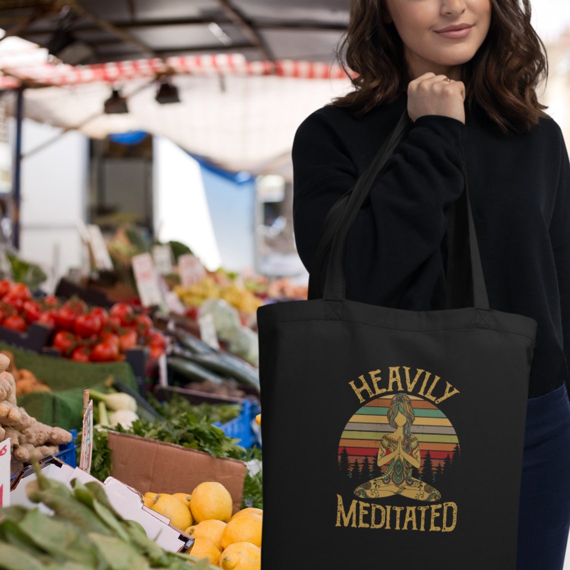 Heavily Meditated Yoga Tote Bag Funny Yoga yoga Lover Gift Etsy