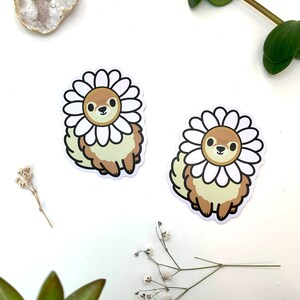Autocollant marguerite poméranienne | découpe vinyle mat | autocollant de chien mignon | bon garçon | papeterie | fleur blanche | printemps | été | imperméable