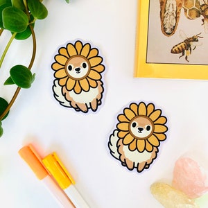 Autocollant Poméranie Tournesol | découpe vinyle mat | autocollant de chien mignon | bon garçon | papeterie | fleur jaune | printemps | été