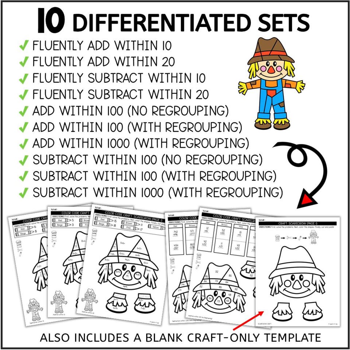 Fall and Autumn Scarecrow - Addition and Subtraction Math Craft - Etsy