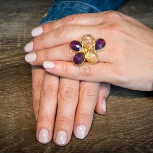 Topaz  and Amethyst Gold Ring