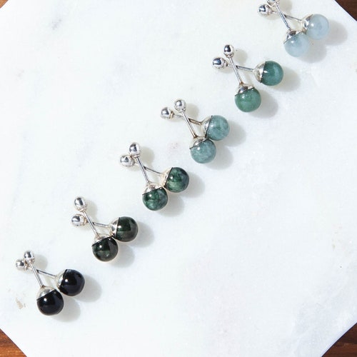 Tiny Stud Jade Earrings Front Back Earrings Screw Back Etsy