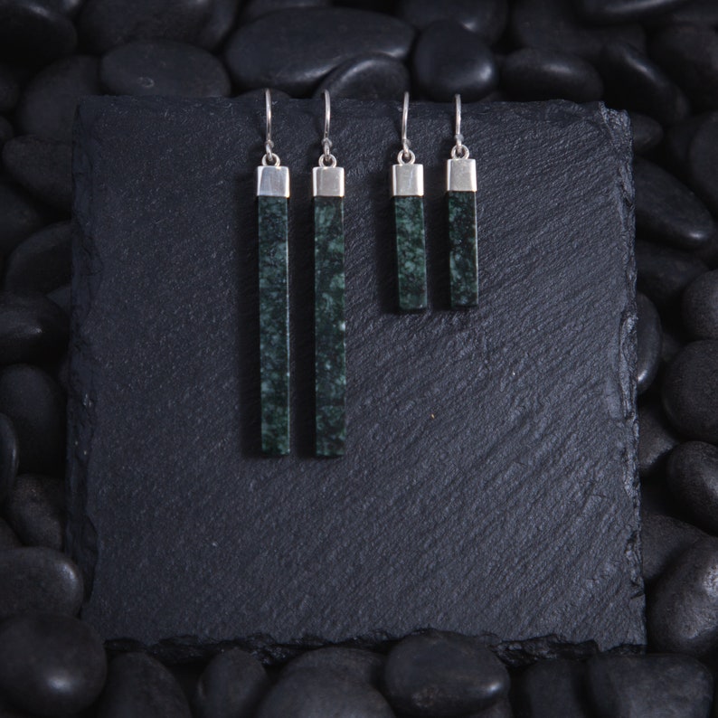 Dark Green Jadeite Earrings Jade Drop Earrings Guatemalan Jade Bar Earrings