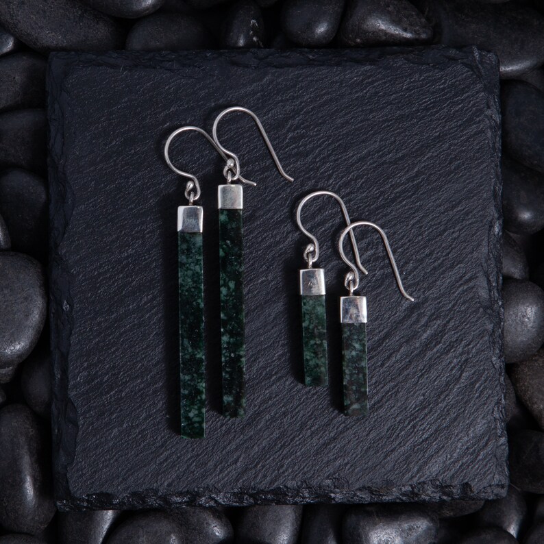 Dark Green Jadeite Earrings Jade Drop Earrings Guatemalan Jade Bar Earrings