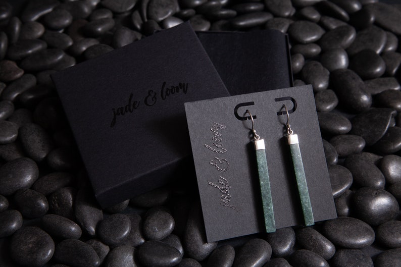 Dark Green Jadeite Earrings Jade Drop Earrings Guatemalan Jade Bar Earrings