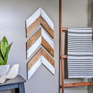 Large Chevron Arrows for Wall Decor, Rustic Wood Boho Decor, Farmhouse Arrow Sign, Housewarming Gift for Couple, Down Syndrome Awareness