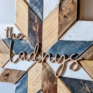 Family Last Name Sign, Wooden Barn Star Quilt Pattern, Mosaic Wall Art, Engagement Gift, Housewarming Gift, Personalized Sign, Wedding Gift