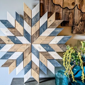 Large Barn Quilt Star, Mosaic Wood Wall Art, Farmhouse Decor for Living Room, Shabby Chic Fall decor Above Bed Boho Decor, Statement Hanging