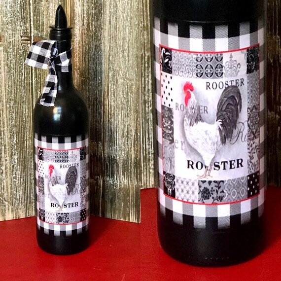 Beautiful kitchen Decor Rooster with Buffalo Check. Unique Olive Oil or Dish Soap Dispenser
