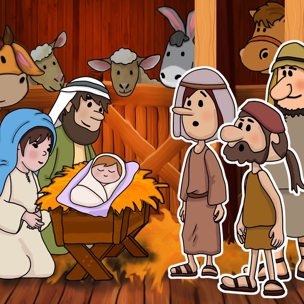 Spectacle instantané de marionnettes de la Nativité, histoire biblique, histoire de Noël, naissance de Jésus, script de la Nativité, pièce de théâtre de la Nativité, imprimable, téléchargeable