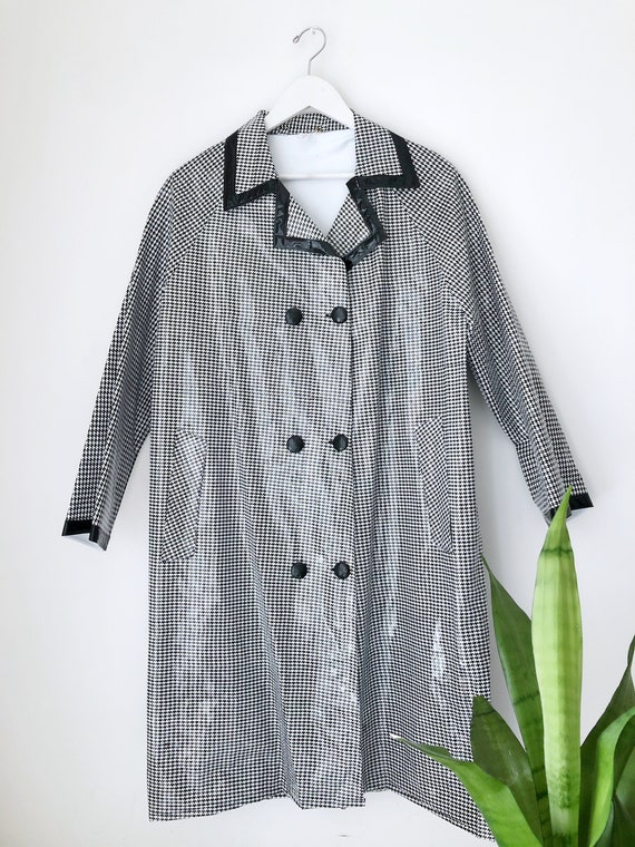Vintage 60s PVC PLASTIC RAINCOAT hounds tooth Mod