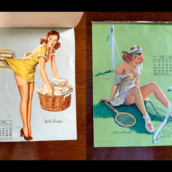 Vintage 1940s Gil Elvgren pin-up calendar prints in original mailing envelope | all 12 months included