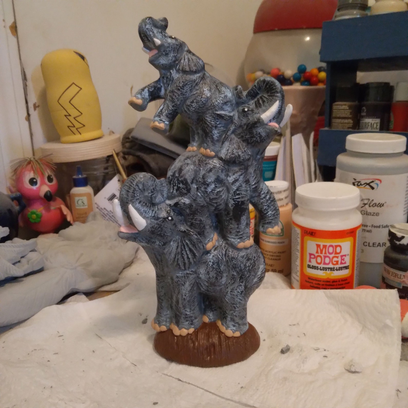 Handpainted Stacked Elephants Ceramic Bisque Etsy