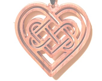 Celtic Heart Pendant - Solid Wood 2.5 in. with 24 in. Black Jewelry Chain