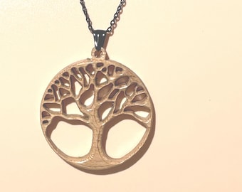 Tree of Life Necklace- 2 1/4 in. Solid Wood Pendant with 24 in. Black Chain.