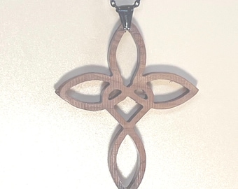 Celtic Cross Pendant - Solid Wood 3 in length with 24 in. black jewelry chain.