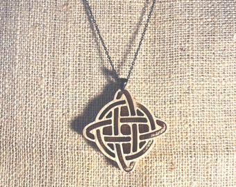 Celtic Spiral Pendant - Solid Wood 3 in. with 24 in. Black Jewelry Chain