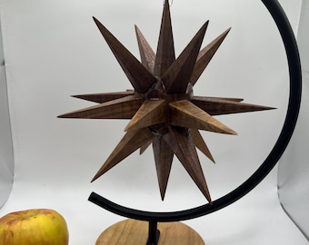 Very Unique Moravian Star Made from Walnut with stand.