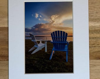 Relaxing Photo of Adirondack Chairs Overlooking the Narragansett Bay in Rhode Island