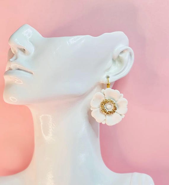 Handmade White Floral Earrings