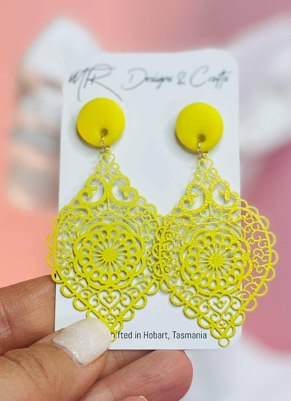 Sunshine Yellow Lace Dangle Earrings