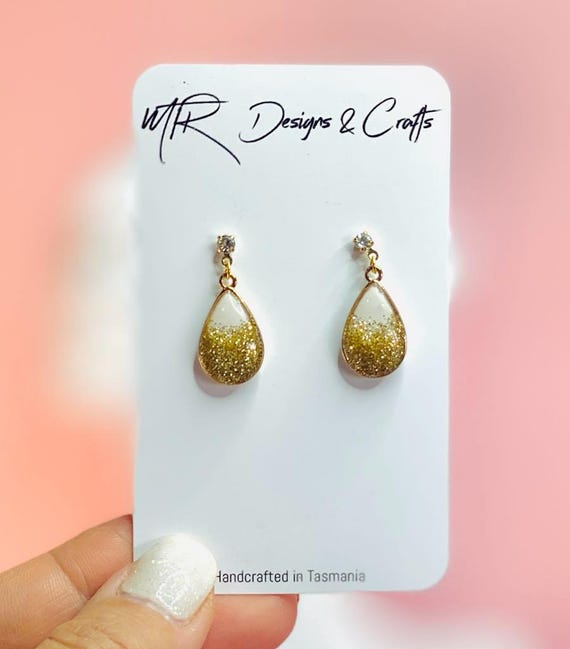 Petite Gold Glitter Teardrop Earrings