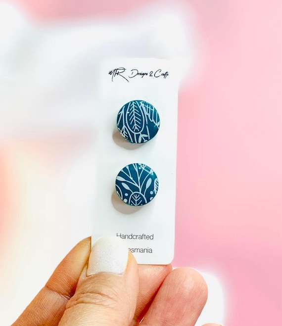 Teal Botanical Stud Earrings