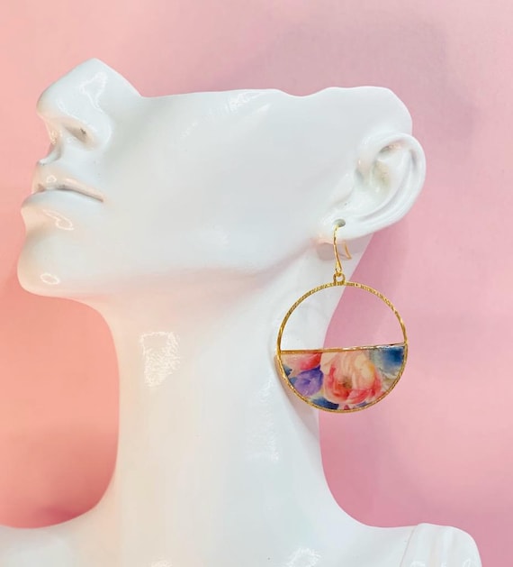 Floral Resin Hoop Earrings