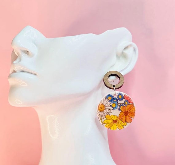 Retro Floral Statement Earrings