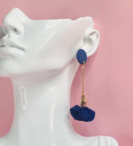 Elegant Navy Tassel Earrings