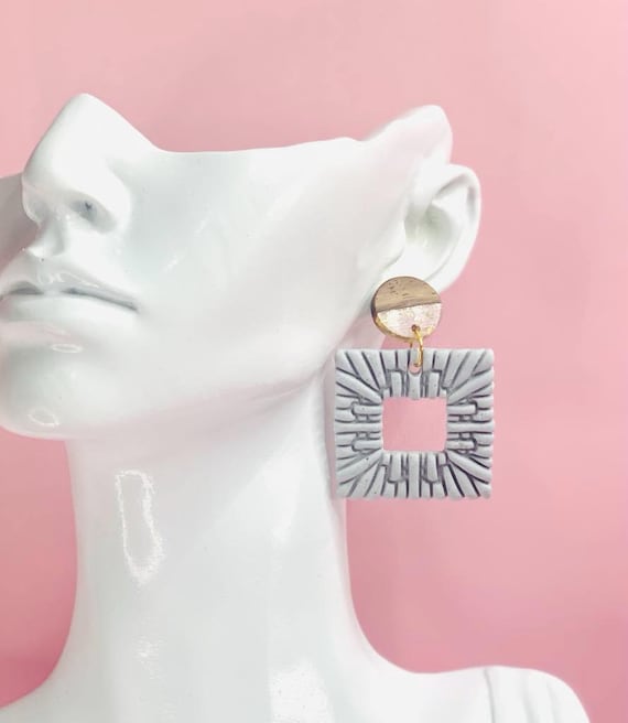 Textured Square Drop Earrings