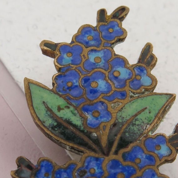 Antique Victorian Champleve Enamel Forget Me Not … - image 2