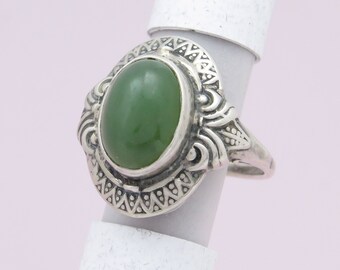 Vintage 1930s Art Deco Natural Nephrite Jade 835 Silver Sz 6.5 Ring