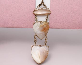 Antique Victorian LARGE 4" Heart MOP Mother of Pearl Yellow Gold Filled Pendant
