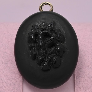 Antique Victorian Mourning Petite Puffy FUCHSIA FLOWER Vulcanite Pendant Locket