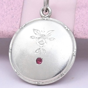 Antique Art Nouveau Rose Flower Red Paste Silver Charm Pendant