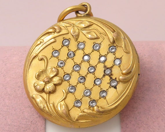 Antique Art Nouveau Flower Yellow Gold Filled Rep… - image 1