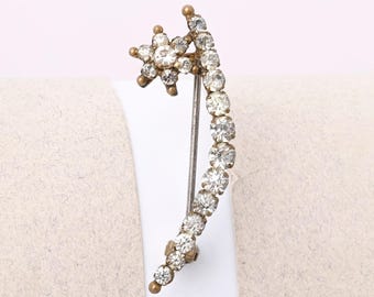 Antique Victorian Edwardian Crescent Moon Star Paste Brooch Pin