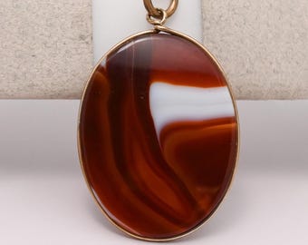 Antique Victorian Banded Red Agate Yellow Gold Filled Bezel Set Pendant