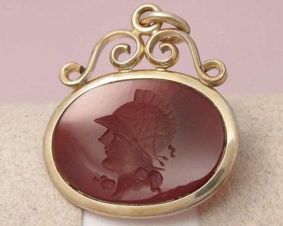 Antique Victorian Gold Filled Carved Carnelian In… - image 1