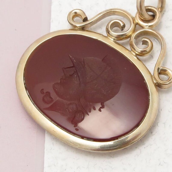 Antique Victorian Gold Filled Carved Carnelian In… - image 2