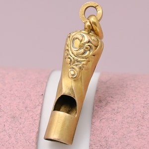 Antique Victorian French Working Whistle Gold Plated Charm Pendant