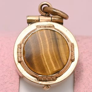Antique Victorian Bloodstone & Tiger&#39;s Eye Gold Filled Fob Charm Pendant Locket