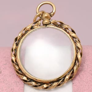 Antique Victorian Gold Filled Ropy Border Glass Photo Pendant Locket
